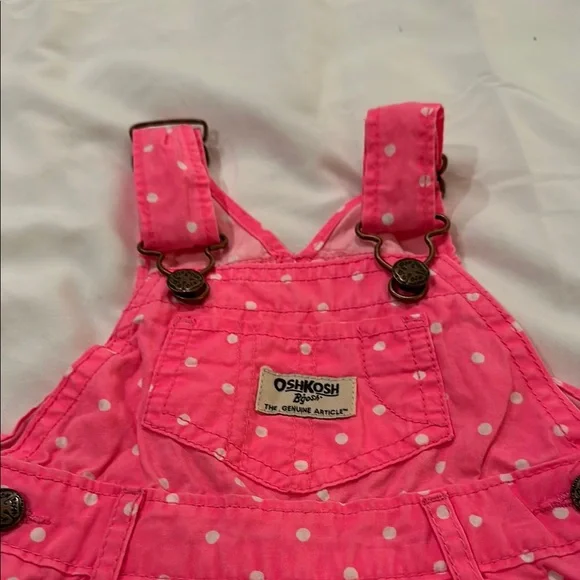 OshKosh B'gosh Pink Polka Dot overall dress and carters shorts overalls. - Picture 7 of 11